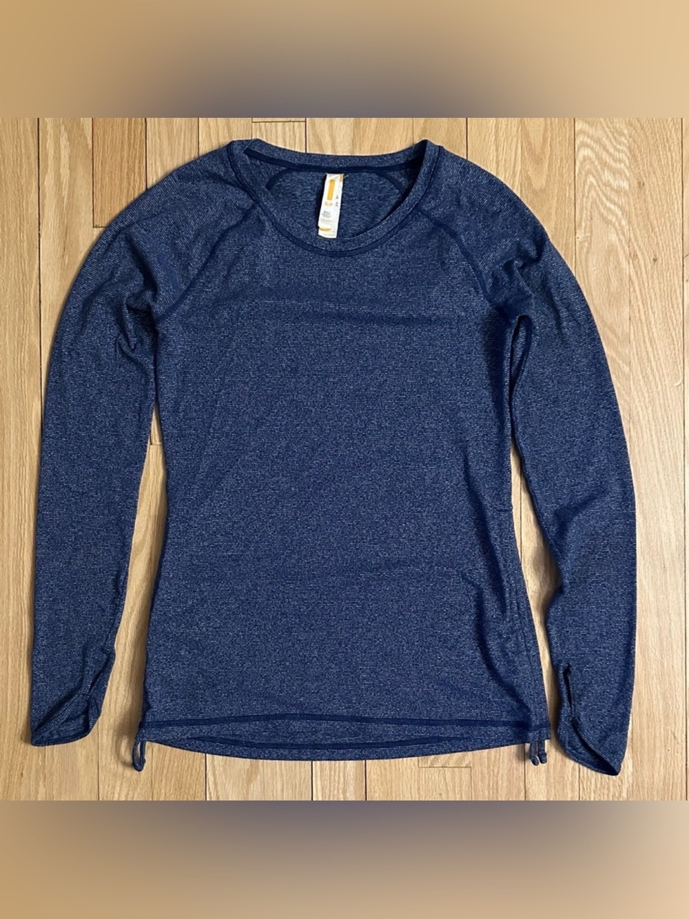 Lucy Fine Line Horizontal Stripe Long Sleeve Ruched Side Crew Neck Top, Size S